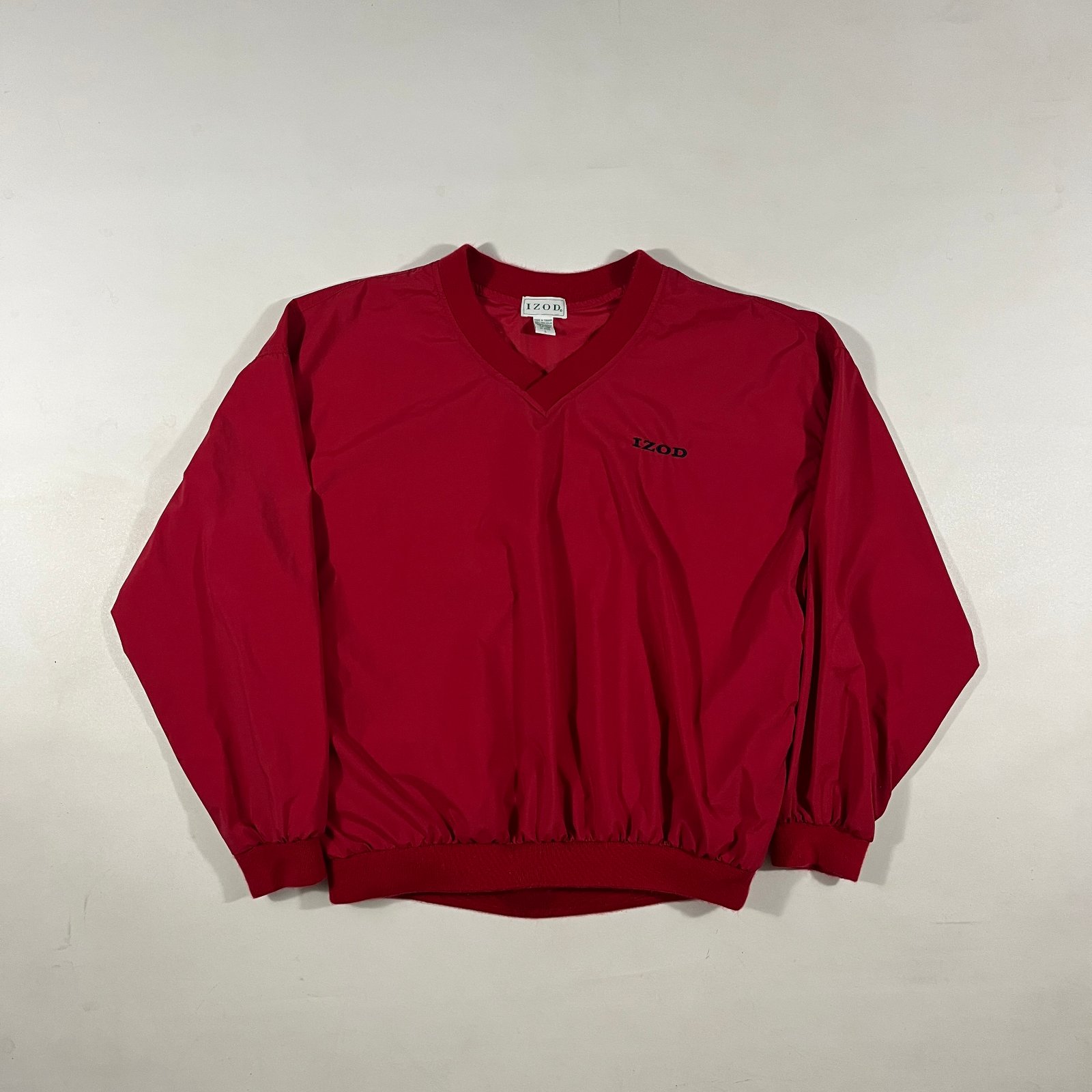 Vintage 90s IZOD Red Nylon V-Neck Pullover Windshirt Golf Jacket L