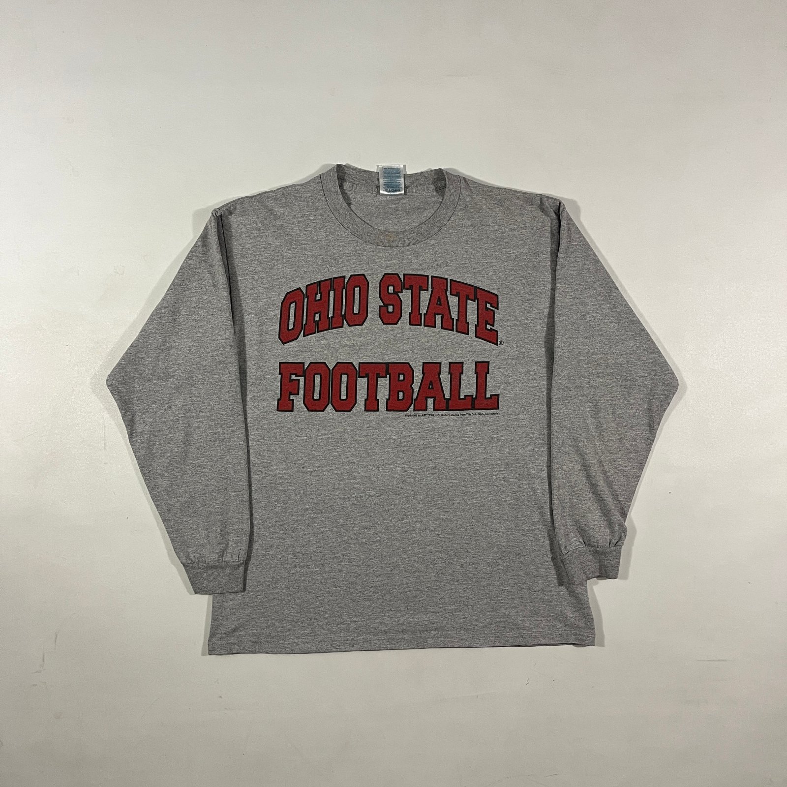 Vintage Ohio State Football Buckeyes Gray Red Spellout Long Sleeve Tee L