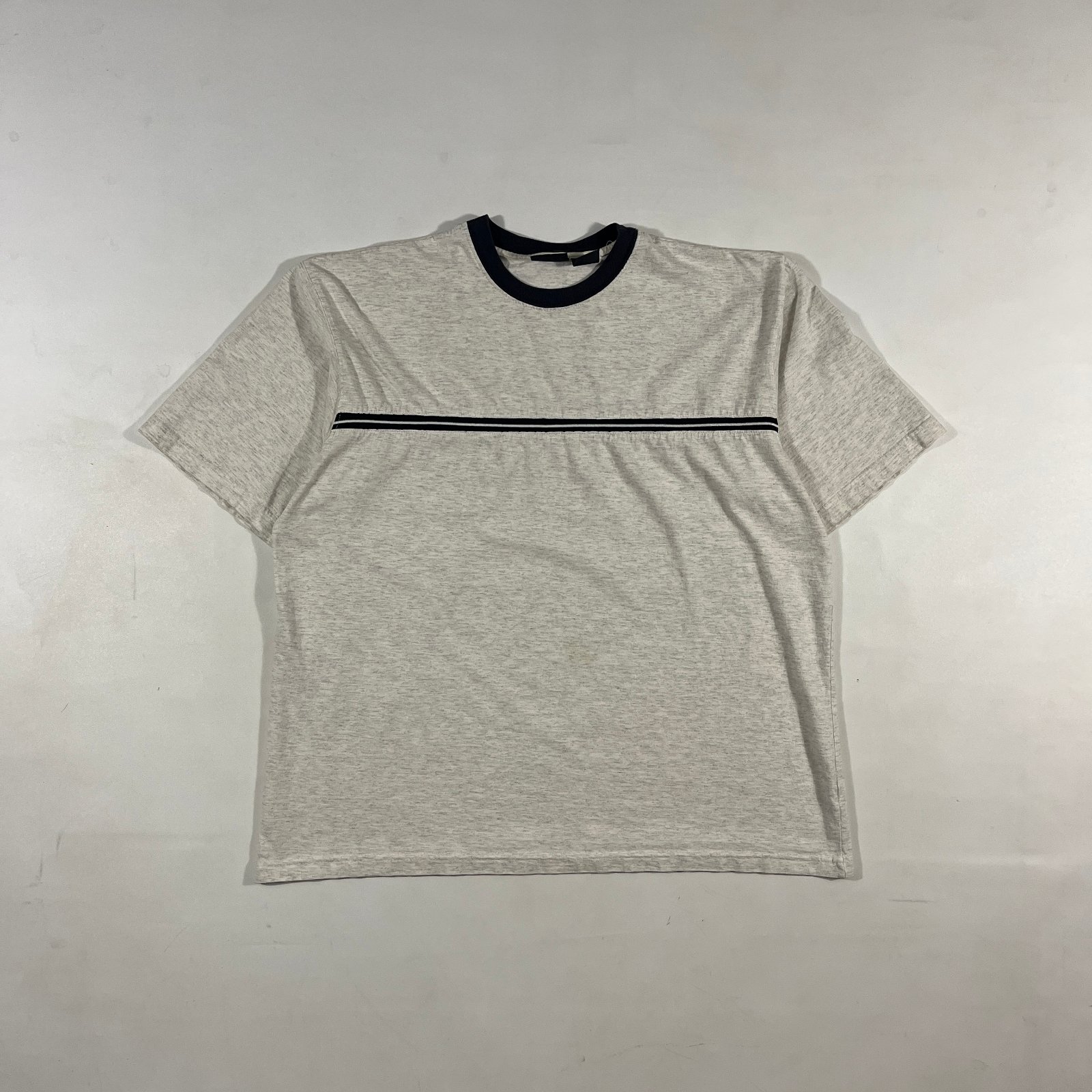 Vintage 90s Route 66 Heather Gray Navy Ringer Stripe T-Shirt XL