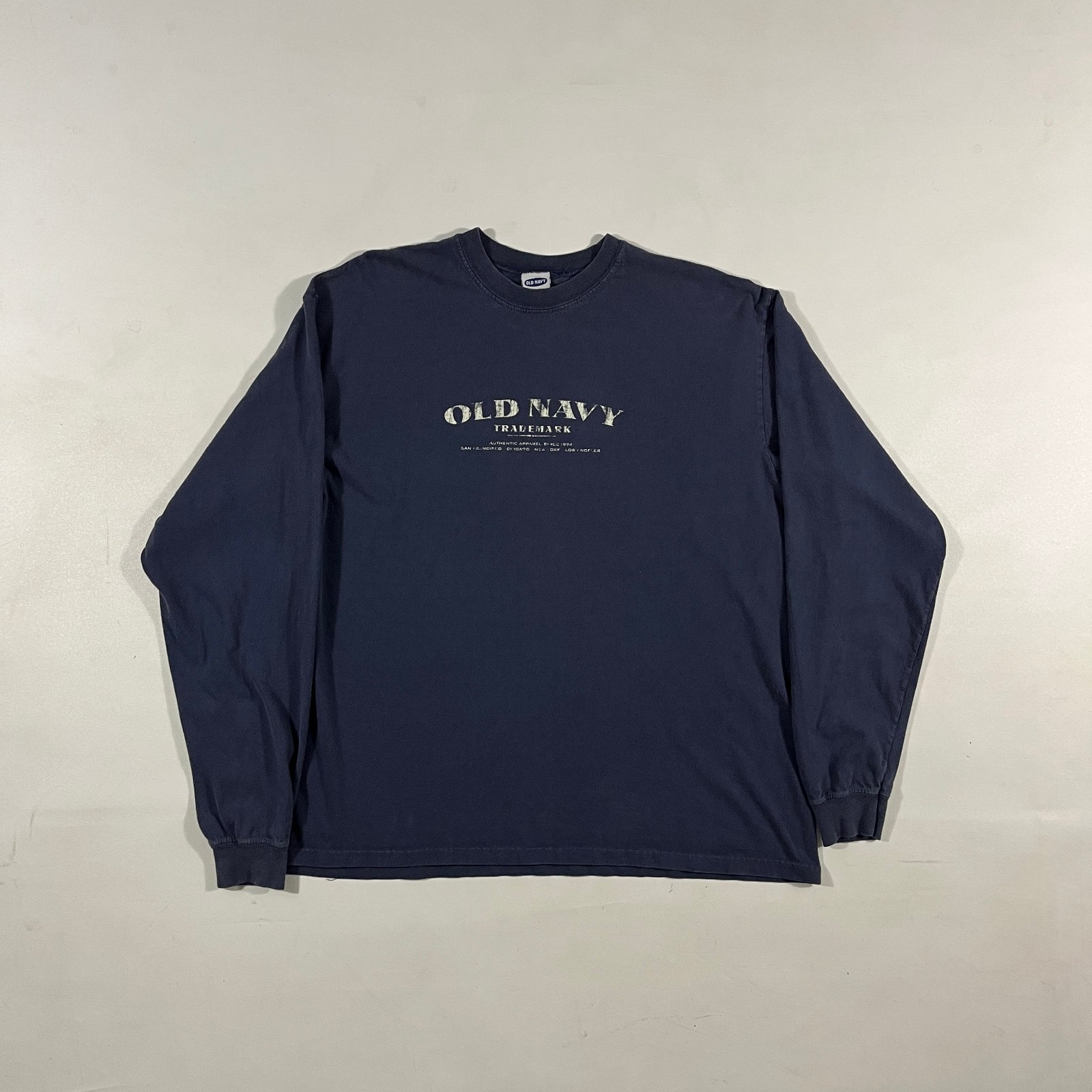 Vintage Y2K Old Navy Navy Blue Spellout Trademark Long Sleeve Tee M