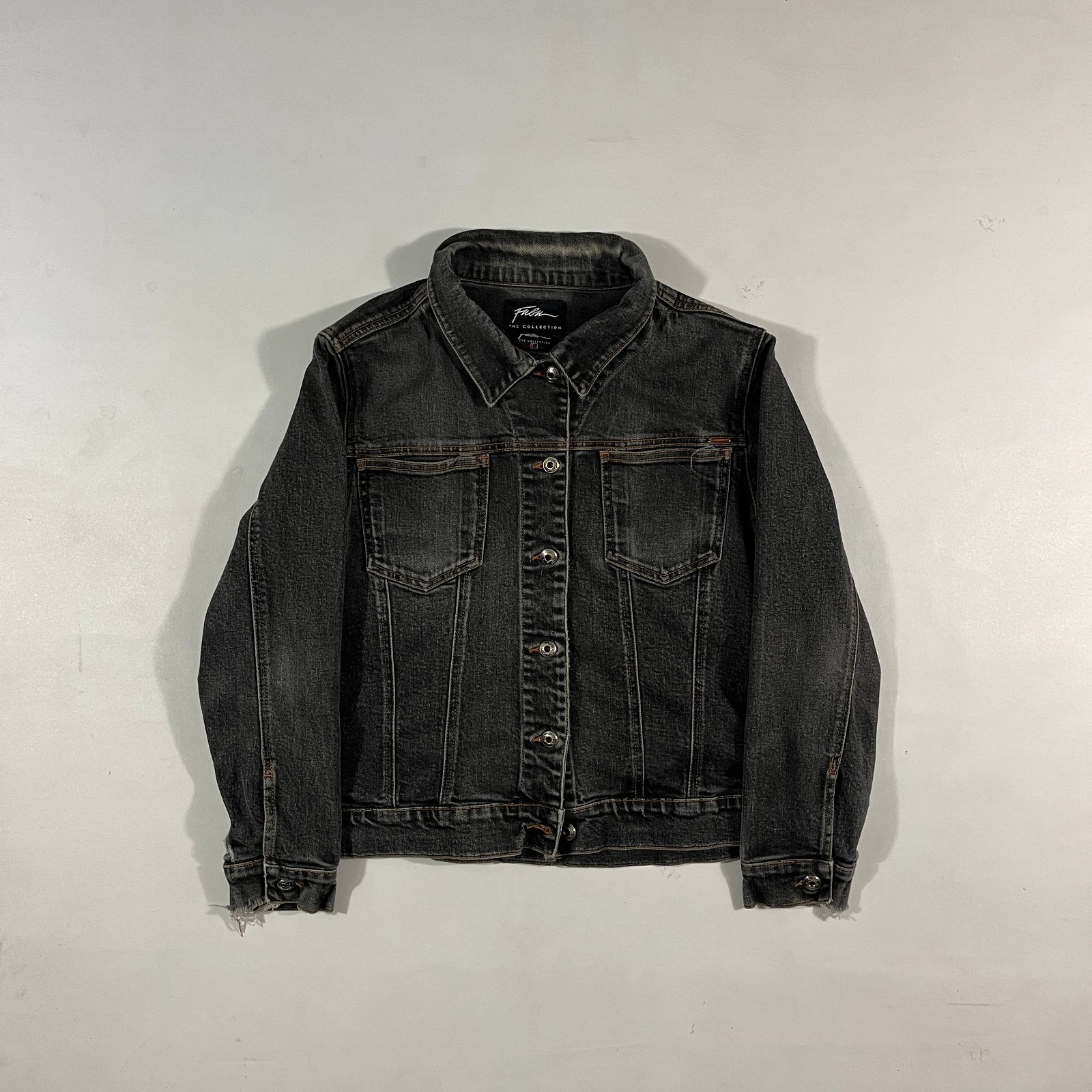 Vintage FUBU The Collection Washed Black Denim Trucker Jacket 1X