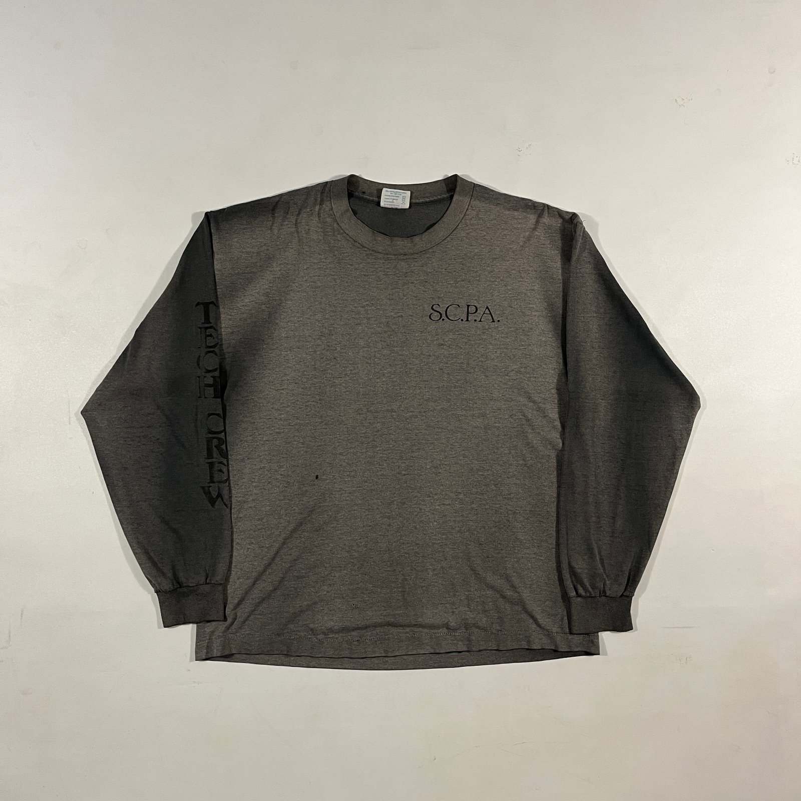 Vintage 90s SCPA Tech Crew Sleeve Print Charcoal Gray Long Sleeve Tee XL