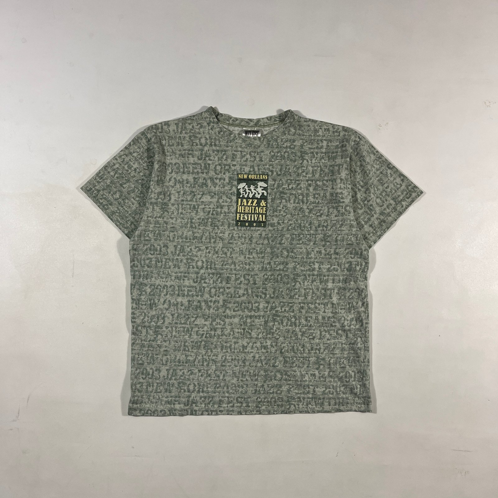 Vintage 2003 New Orleans Jazz Fest All Over Print Festival Tee Sage Green L