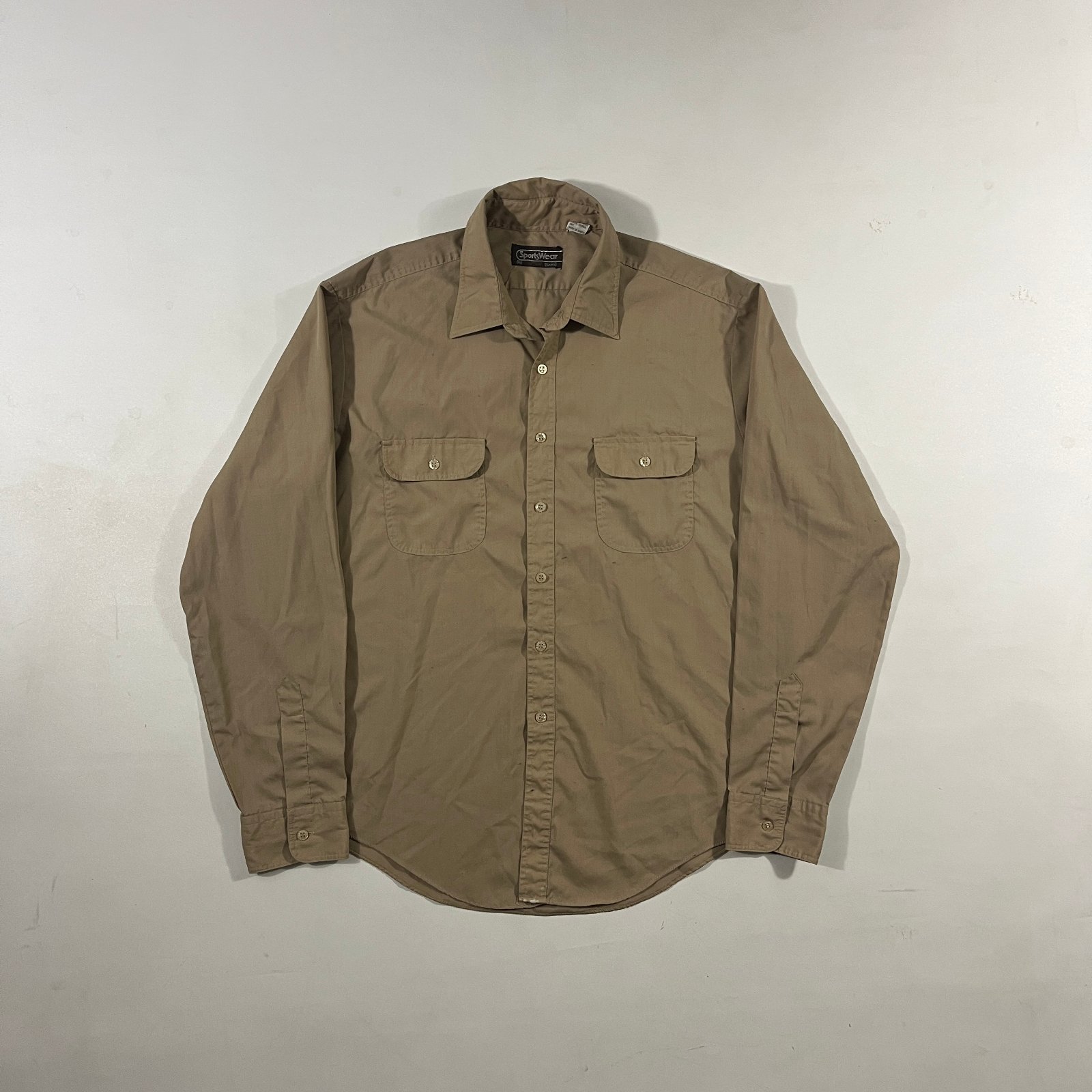 Vintage 80s Sears SportsWear Khaki Tan Two Pocket Utility Button Down Shirt XL