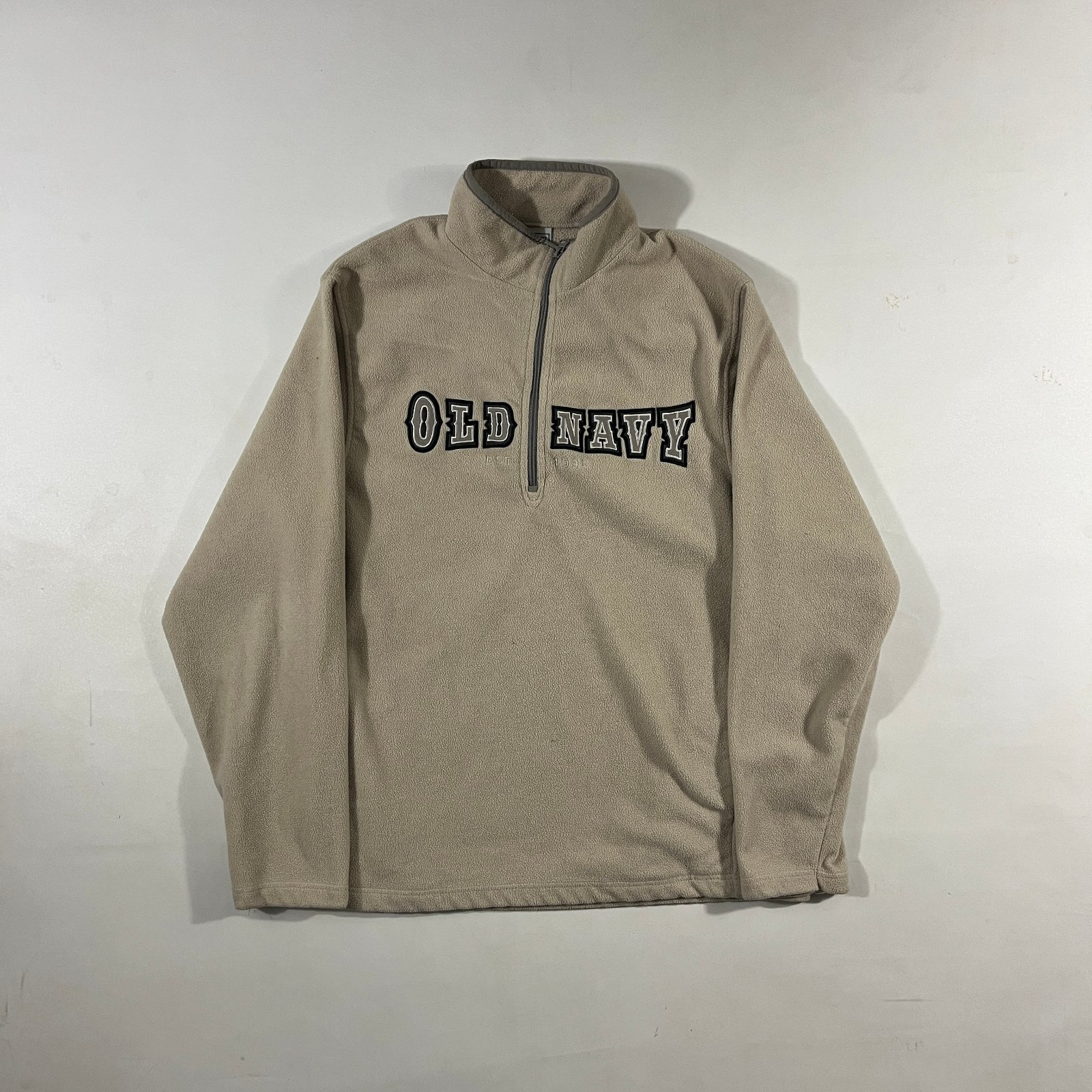 Vintage Y2K Old Navy Spellout Tan Fleece Quarter Zip Mock Neck Pullover XL