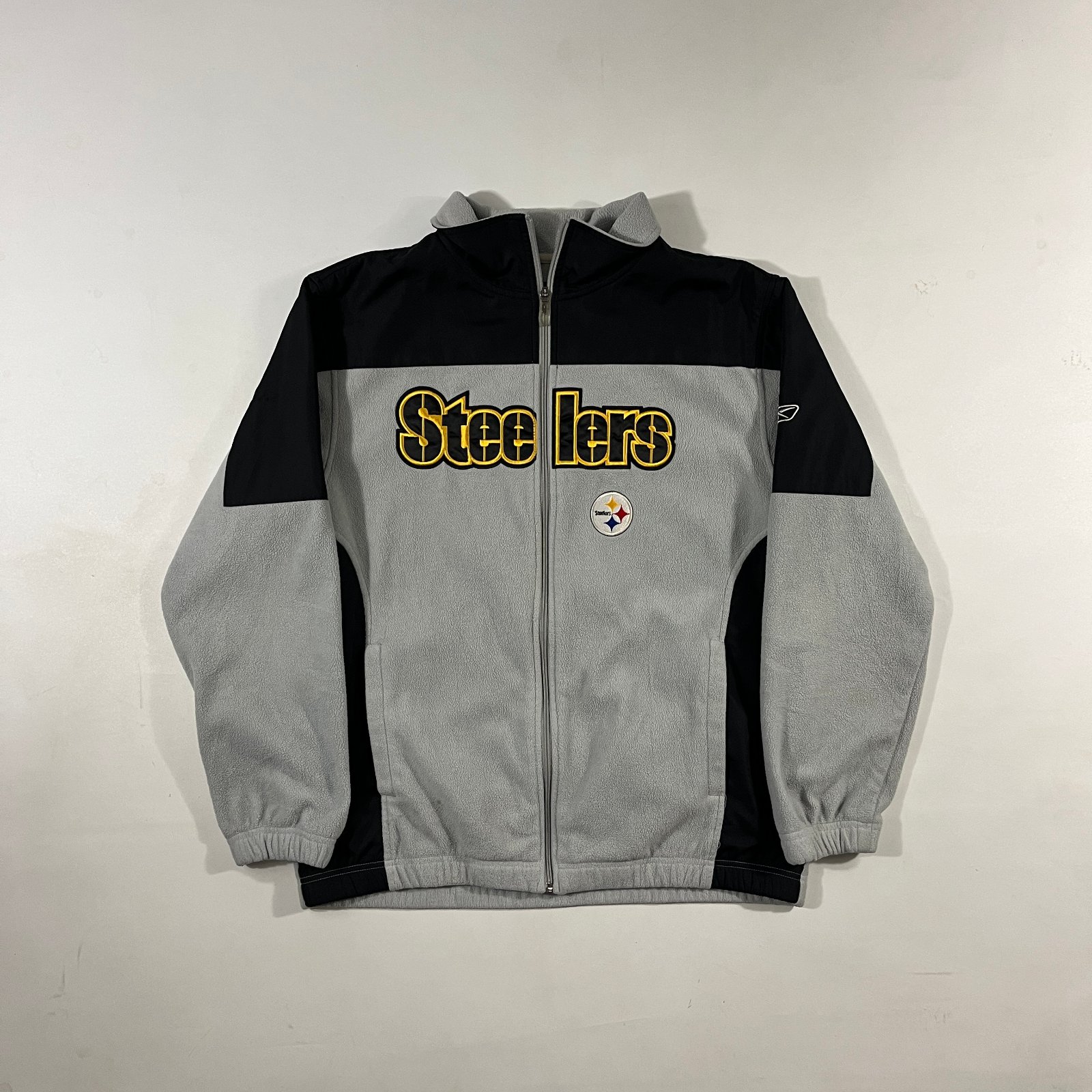 Reebok NFL Pittsburgh Steelers ウィンドブレーカー Reebok NFL Pittsburgh Steelers Gray Black Fleece Full Zip Jacket L