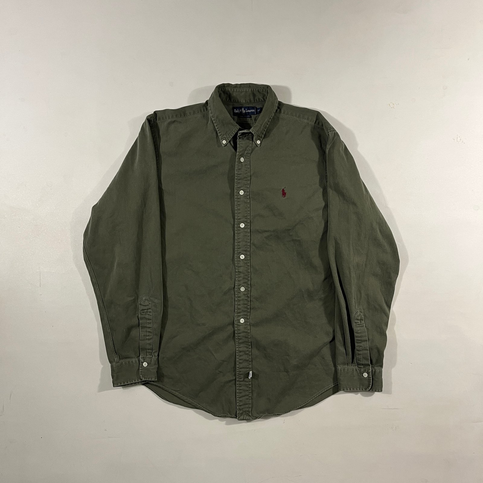 Vintage Polo Ralph Lauren Olive Green Cotton Button Down Shirt XL