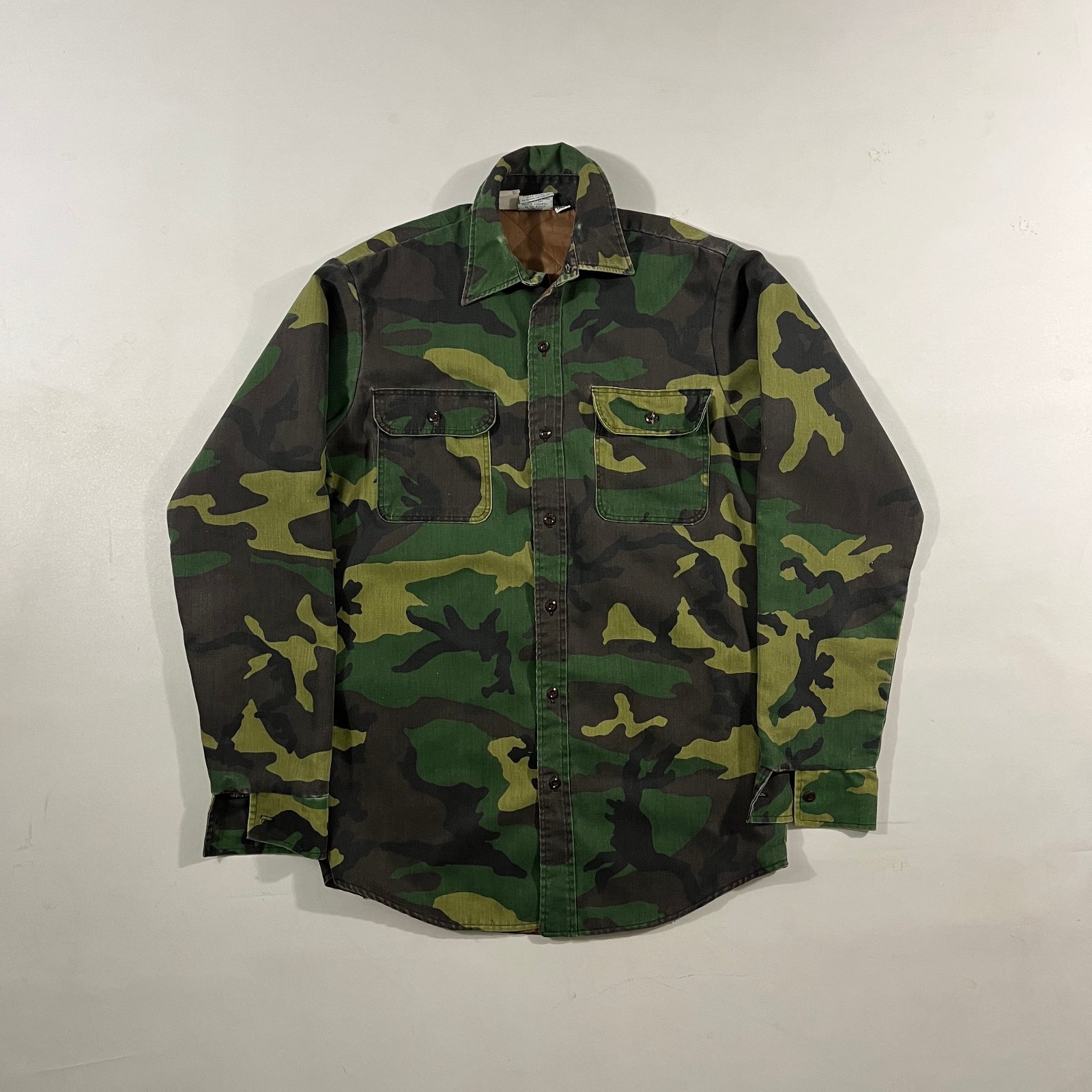 Vintage 90s Prentiss Outdoors Woodland Camo Quilted Lined Shirt Jacket Shacket Tall