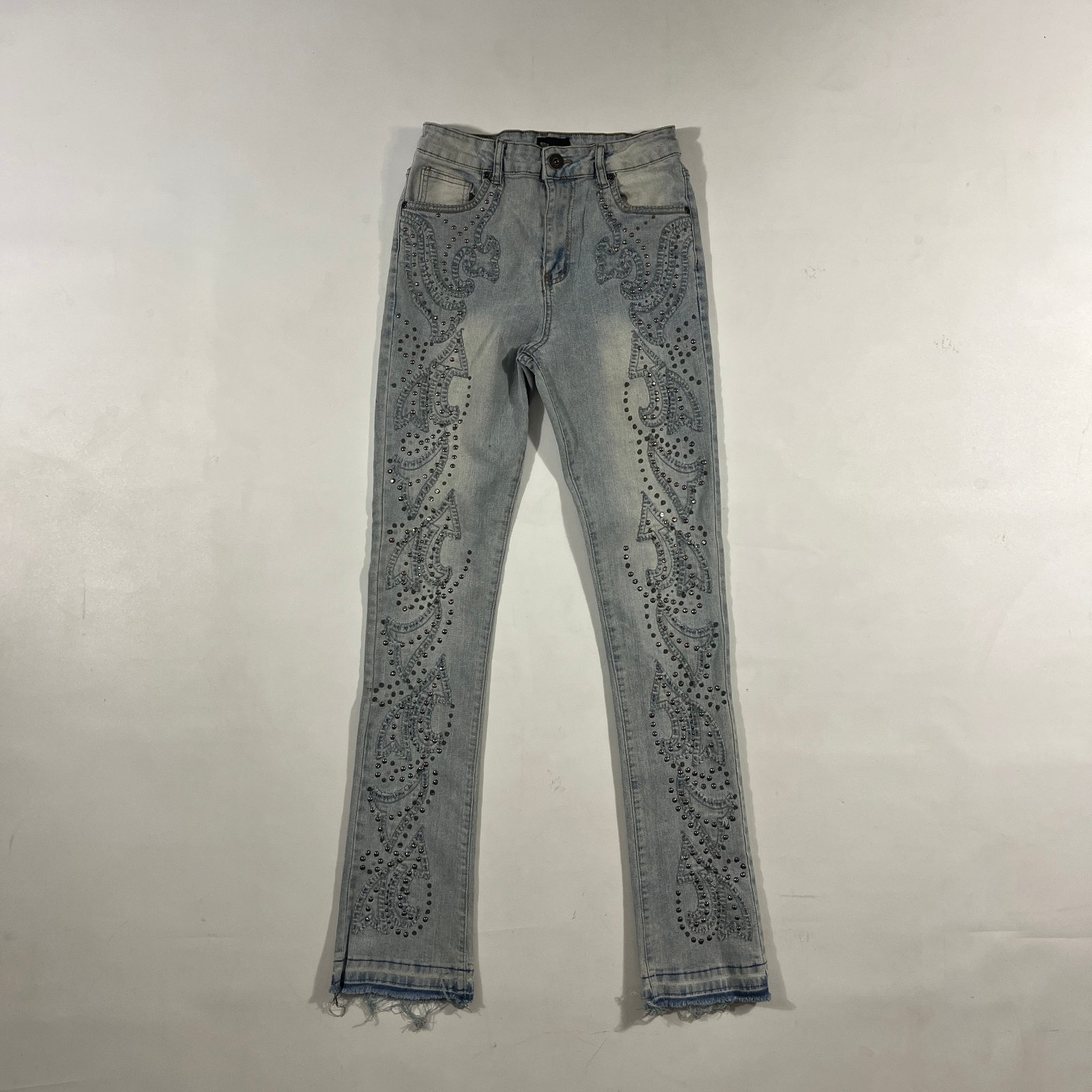 Waimea Stacked Rhinestone Studded Light Wash Flare Denim Jeans