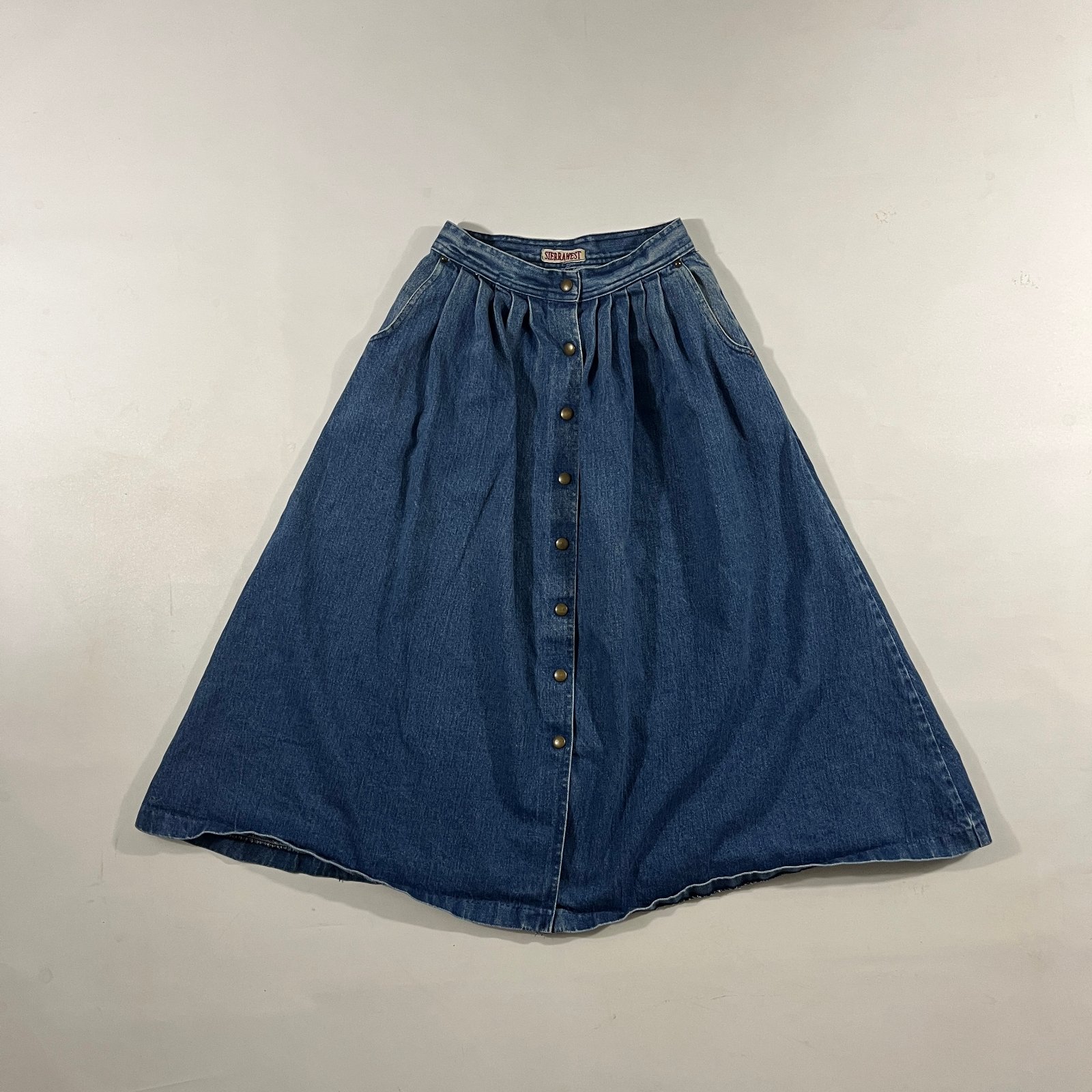 Vintage 80s Sierra West Button Front Western Prairie Denim Maxi Skirt