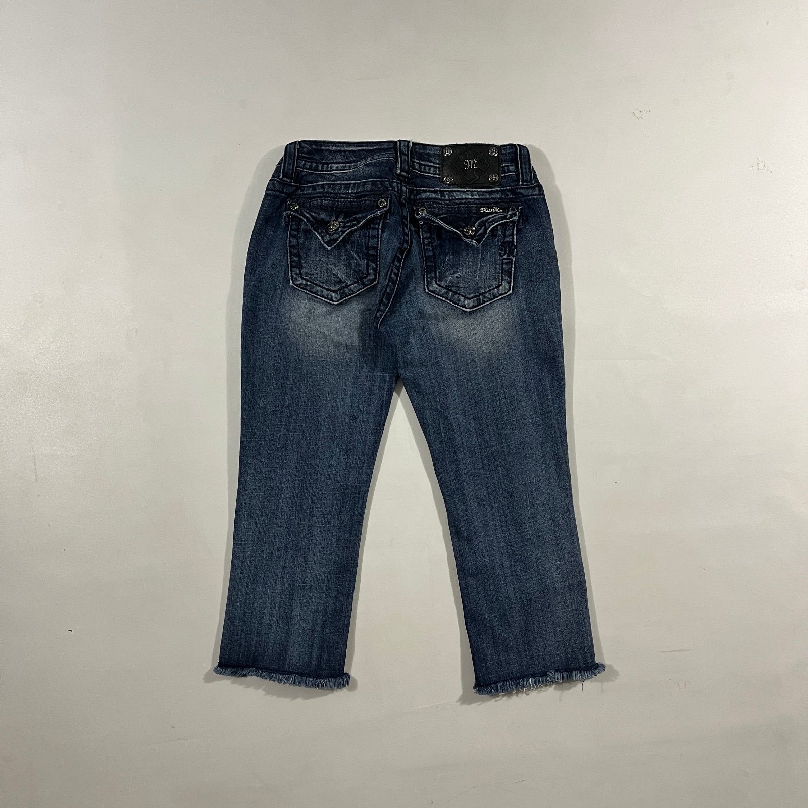 Miss Me Signature Cuffed Capri Low Rise Embellished Studded Dark Wash Cropped Jeans 27