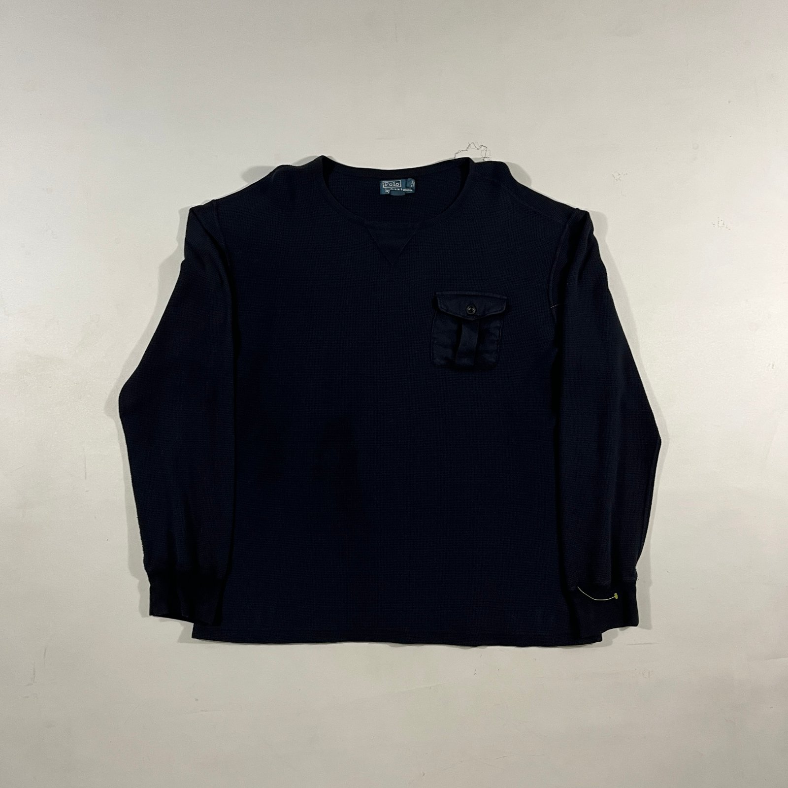 Vintage Polo Ralph Lauren Navy Waffle Knit Pocket Thermal Long Sleeve Shirt