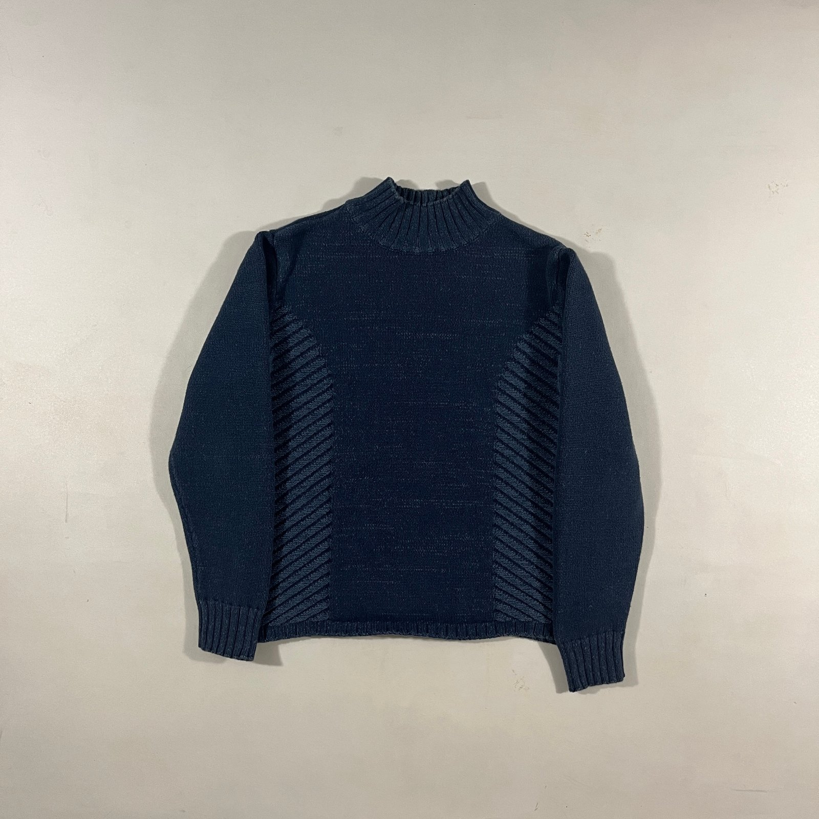 Vintage Westbound Navy Textured Diagonal Knit Mock Neck Sweater S