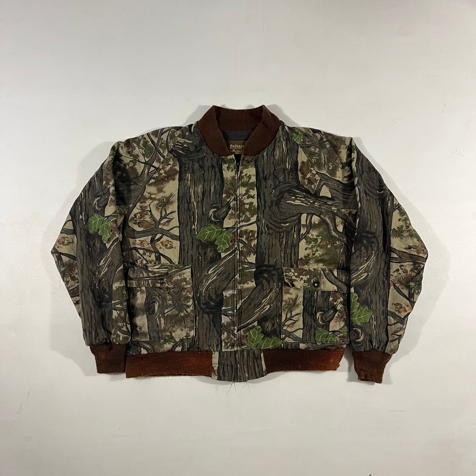 Vintage 90s Trevanish Piney Woods Realtree Tree Camo Fleece Lined Bomber Jacket