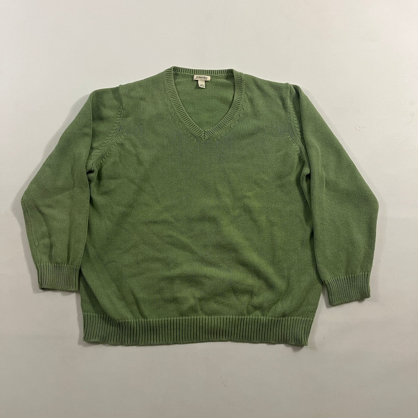 St. John's Bay Woman Sage Green Cotton Knit V-Neck Sweater 2X