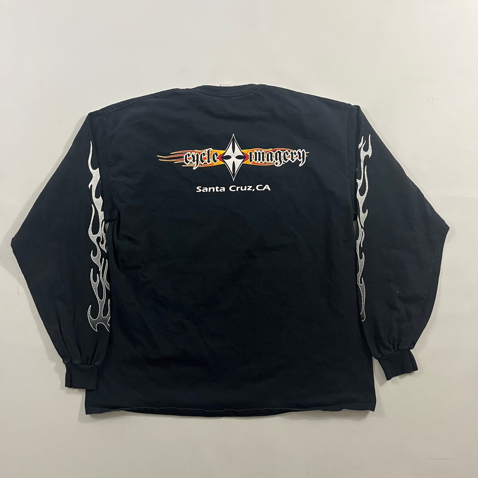 Vintage Y2K Cycle Imagery Santa Cruz CA Biker Flame Sleeve Long Sleeve Tee XL
