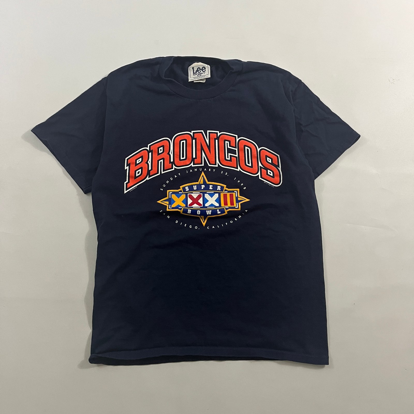 Vintage 1998 Denver Broncos Super Bowl XXXII Lee Sport Navy NFL T-Shirt M