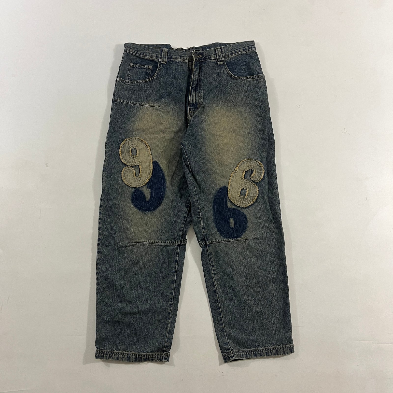 Vintage Y2K Noiz Jeans Baggy Faded "96" Patch Hip Hop Skater Denim Jeans 40x32