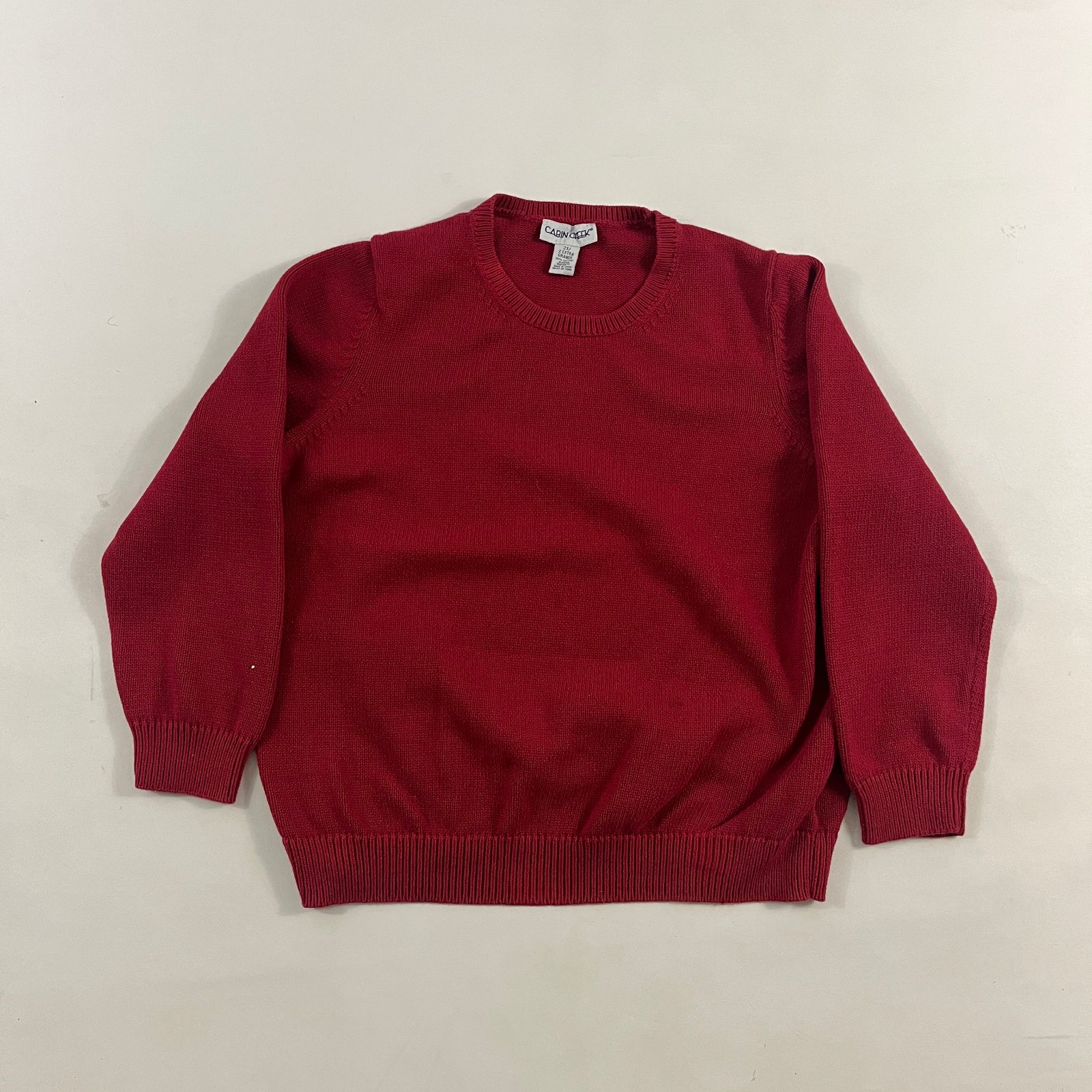 Vintage Cabin Creek Deep Red 100% Cotton Knit Crewneck Sweater 2X