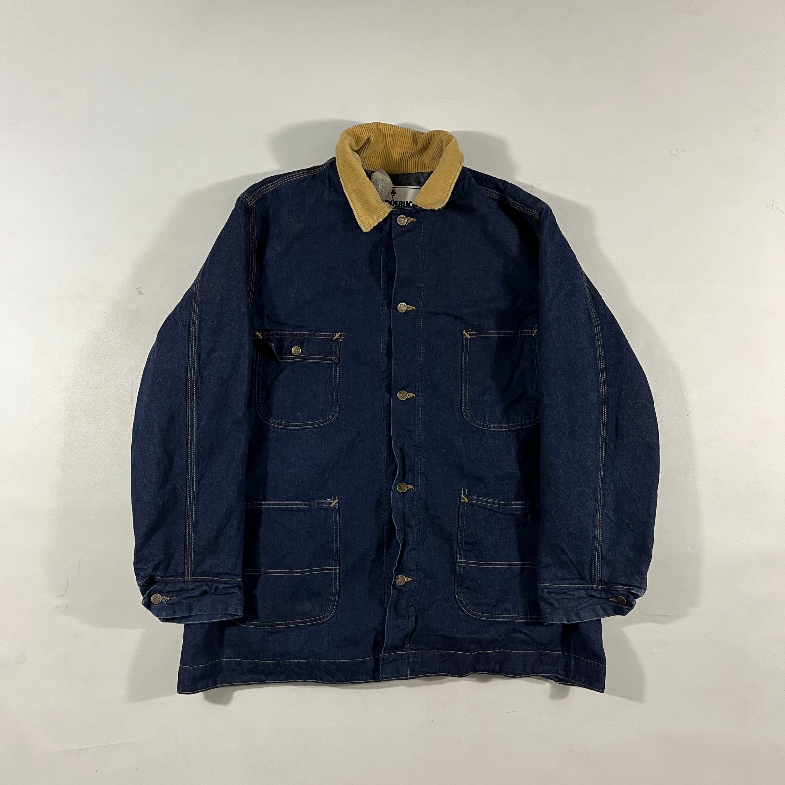 Vintage 90s Roebucks Sears Blanket Lined Denim Chore Barn Jacket Corduroy Collar XXL